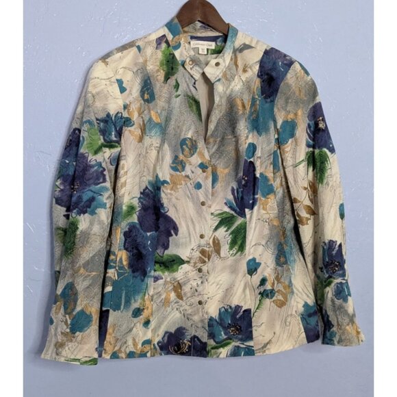 Coldwater Creek 18W Floral Print Blazer Jacket Floral Art to Wear - Picture 8 of 16